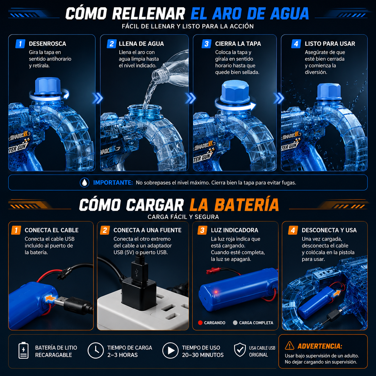 Pistola de Agua Eléctrica HydraX™ | Versión Anillo Recargable