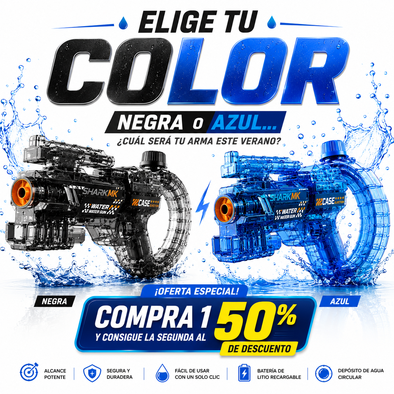 Pistola de Agua Eléctrica HydraX™ | Versión Anillo Recargable